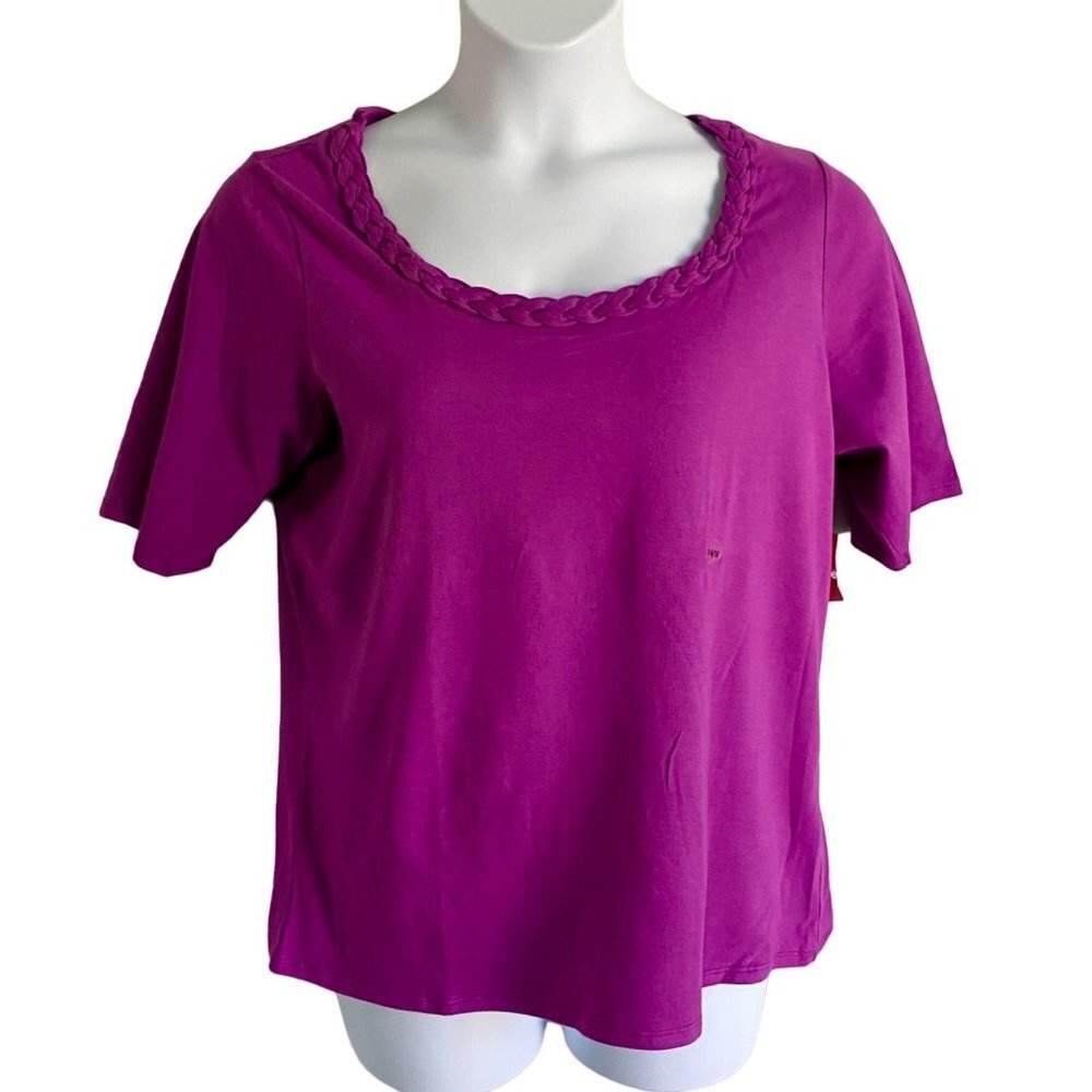 Avenue Stretch Tee Purple with Detailed Neckline Women's Size 14/16 NEW NWT